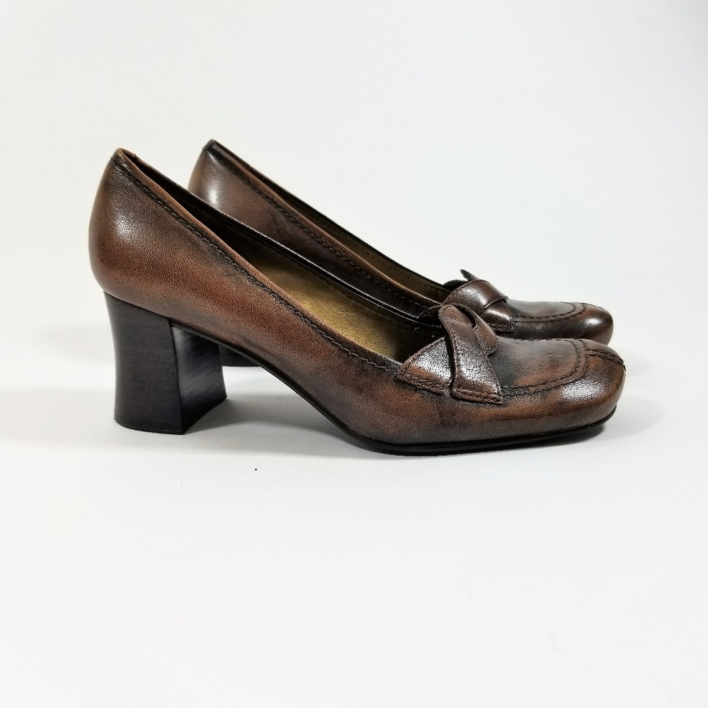 Nine West 6.5M Wharlin Brown Oxford Chunky Heels